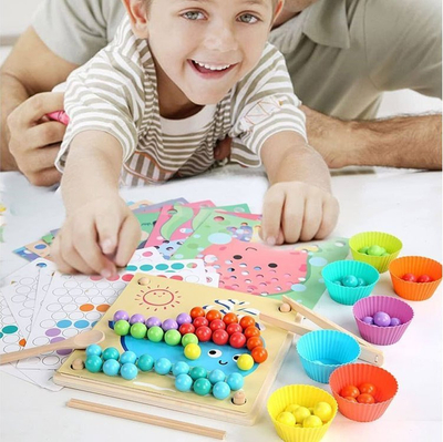 Lodër mozaik druri ZaZa Toys ZA4438, rruaza shumëngjyrësh, me piskatore dhe shabllone