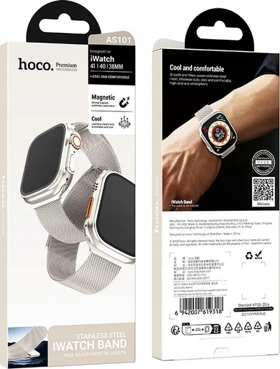 Rrip ore Hoco AS101 Starry për Apple Watch 38 40 41mm, çelik inoksi, mbyllje me magnet, argjendtë
