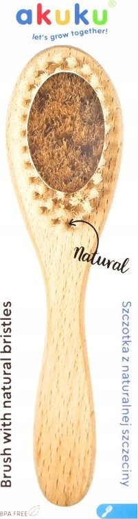 Furçë flokësh për bebe Akuku Natural, dru ahu, qime natyrale