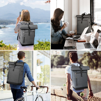 Çantë shpine Inateck RollTop, 25L-30L, për laptop 15\"-17\", gri
