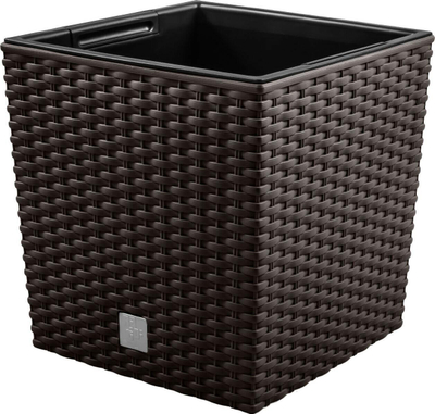 Vazo e ulët katrore Prosper Plast Rato DRTS400L 440U, 40x40x40.8cm, set 2 pjesë me vazo të brendshme, kafe e errët