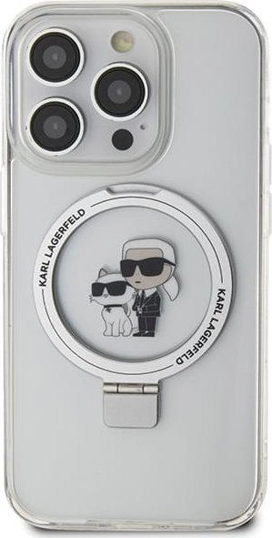 Капак за телефон Karl Lagerfeld Ring Stand MagSafe за iPhone 15 Pro Max, пластика и TPU, бел