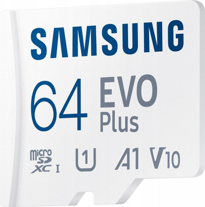 Kartë memorie Samsung EVO Plus, 64GB, MicroSDXC, klasë 10, e bardhë