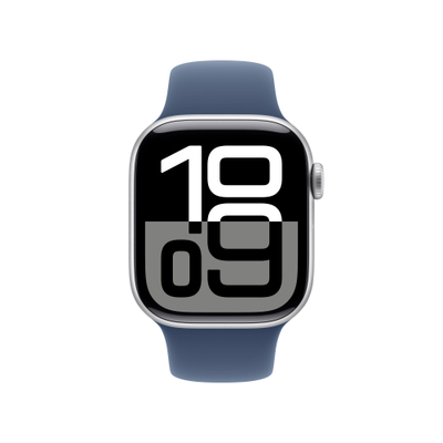 Apple Watch Series 10 GPS, 42mm, Silver Aluminum Case with Denim Sport Band, M/L