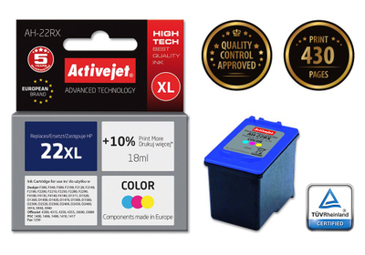 Ngjyrë për printer Activejet AH-22RX (zëvendësim për HP 22XL C9352A), 18 ml, e kaltër / vjollcë /  e verdhë