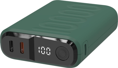 Надворешна батерија RealPower PB-10000C PD Plus, 10000mAh, 3x Type C, темно зелена