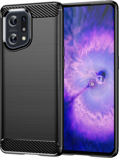 Mbrojtëse telefoni Oppo Find X5, karbon, TPU i butë, e zezë