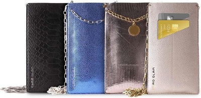 Универзален футроло за телефон Puro Glam Chain, големина XL, со синџир во златна боја, сина