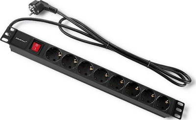 Продолжен приклучок за шкаф РАК Qoltec PDU 1U, 8x SCHUKO, 16A, 2m, црна
