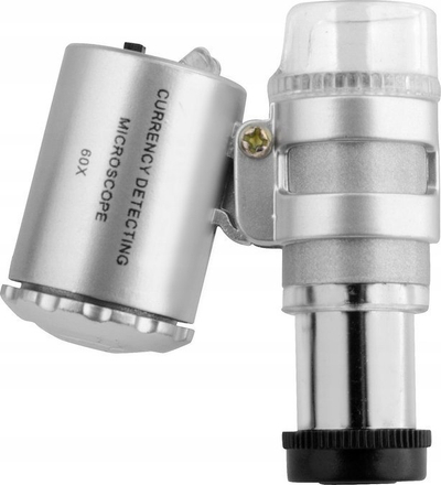 Mikroskop xhepi GEKO G03218, zmadhim 60x, ndriçim LED edhe UV, i bardhë