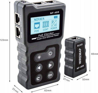 Testues kabllosh rrjeti Noyafa NF-488, PoE dhe vazhdimësi, me ekran LCD, ngjyrë e zezë