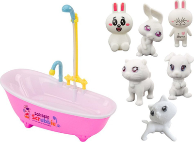 Set kreativ Lean Toys Scribble Scrubbie, 6 kukulla kafshësh, 12 markera, shumëngjyrësh