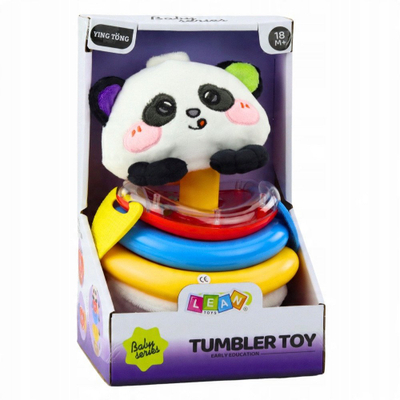 Lodër sensoriale LEAN TOYS Panda Tumbler, unaza piramidë, zile dhe kafshues, shumëngjyrëshe
