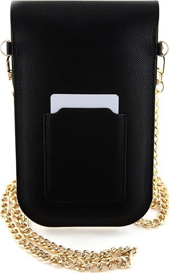 Универзална чантичка за телефон Hello Kitty Leather Metal Logo Chain, кожа, со синџир, црна