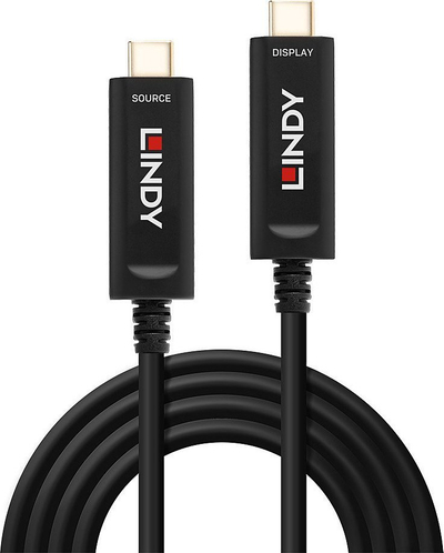 Kabllo USB C Lindy Fibre Optic Hybrid, 5m, 4K 60Hz, e zezë