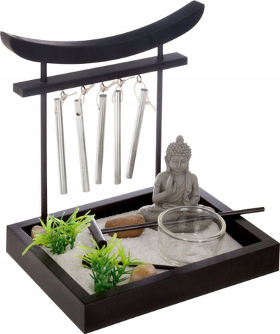 Dekor Buda ZEN Garden, figurë me zile, 15 x 12 x 16.5 cm, i zi