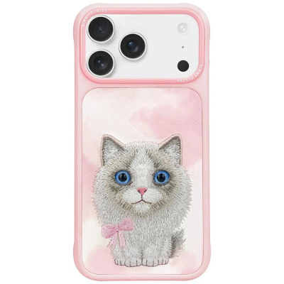 Kapak telefoni Nimmy Big Eyed Pet 2.0 për iPhone 17 Pro, mace për zbukurim, plastike, rozë