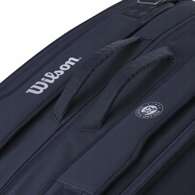 Çantë raketash Wilson Super Tour Roland Garros 15 Pack, 3 ndarje, Thermoguard, blu e errët