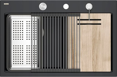 Lavaman kuzhine GraniteQ MARC 120 Workstation, 2 vaska, 760x500 mm, i zi