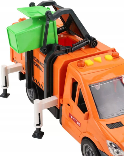 Kamjon lodër plehrash ToyStar Garbage Truck, me drita e zë, me kontejner ngritës, portokalli