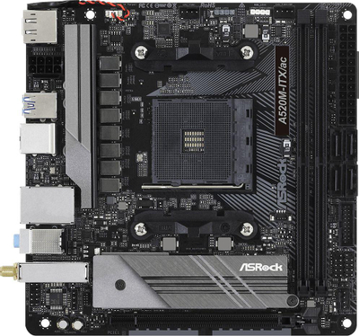 Матична плоча ASRock A520M-ITX/AC, AMD A520, Socket AM4, 2 слотови, Bluetooth / Wi-Fi 5, Mini ITX