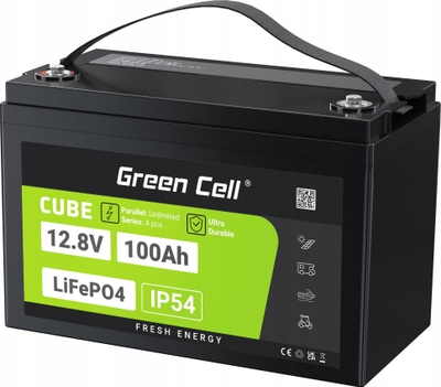 Bатерија LiFePO4 Green Cell 100Ah, 12.8V, со BMS, за кампери и чамци