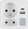 Prizë dyshe me USB Plastrol R-2CA/K/S, 230V, me llampë nate, e bardhë