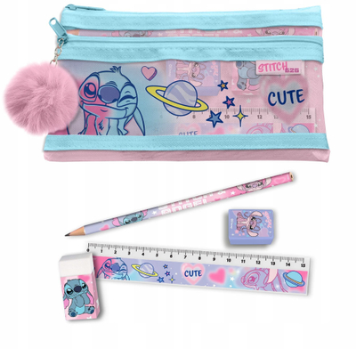 Set shkollor Kids Euroswan Stitch, 5 elemente, penar me 2 ndarje, rozë pastel