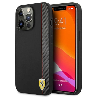 Kapak telefoni Ferrari Smooth Carbon për iPhone 13 Pro, efekt karboni, i zi