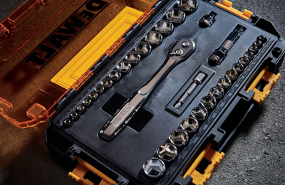 Set çelësash mekanik DeWalt Mechanics Socket Tool Kit, 34 copa, me kuti për ta mbajt, i verdhë