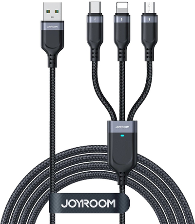 Kabllo USB Joyroom S-A18, 3 në 1, 3.5A, 0.3m, e zezë
