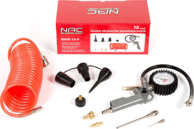 Set aksesorë pneumatikë NAC NAIR 10-P, 10 copë, zorra 5 m, gri