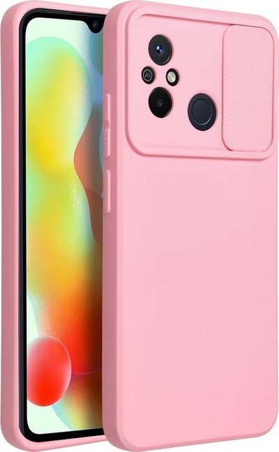 Mbrojtëse silikoni me slajder te kamera për Xiaomi Redmi 12C, TPU, rozë e çelët