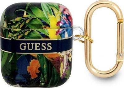 Mbulesë mbrojtëse Guess Flower Strap Collection për AirPods, TPU, me rrip dekorativ, blu