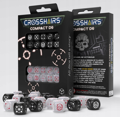 Zarë loje Q-Workshop Crosshairs Compact D6, set 14mm, ngjyrë e zezë perlë
