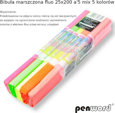 Letër mëndafshi me valë Fluo, set 5 fletë, 25x200 cm, shumëngjyrëshe