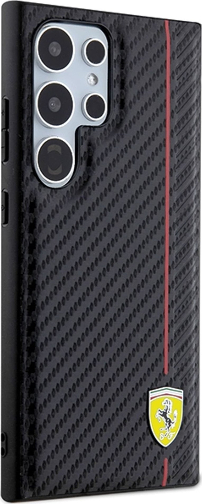 Kuti telefoni Ferrari Carbon Printed Line për Samsung Galaxy S24 Ultra, hardcase, efekt karboni, e zezë