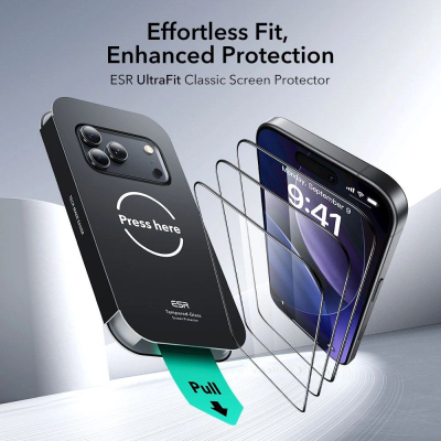 Mbrojtës ekrani ESR UltraFit Classic për iPhone 17 Pro, xham i forcuar, set me 2 copë, transparent