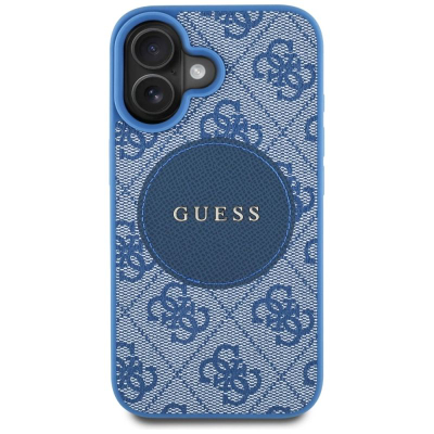 Маска за телефон Guess 4G Circle Classic Logo MagSafe, за iPhone 16 6.1", сина