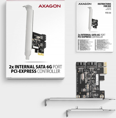 Kартичка контролер PCIe Axagon PCES-SJ2, 2x SATA 6 Gb/s, чипсет JMB582, со стандардна и low profile носачка