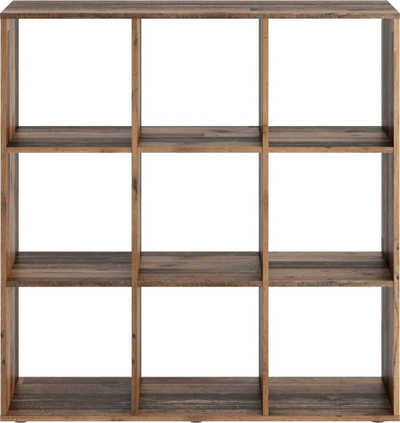Raft librash FMD Standing Shelf, me 9 ndarje, chipboard i veshur me melaminë, dru stil i vjetër
