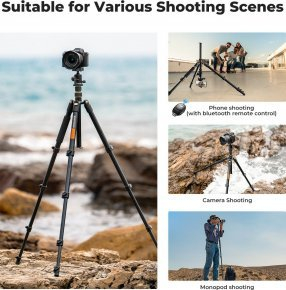 Tripod për kamera K&amp;F Concept 72 Professional, 195cm, kokë panoramike 360°, i lehtë