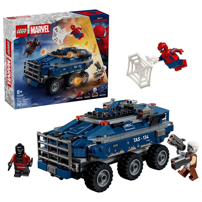Set LEGO Marvel Spider Man Pursuit of the Prison Van 76349, me figura, shumëngjyrësh