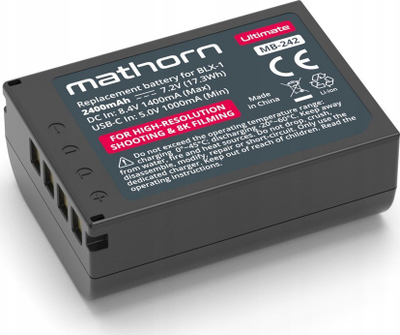 Bateri aparati fotografik Mathorn MB-242, 2400mAh, USB-C, e zezë