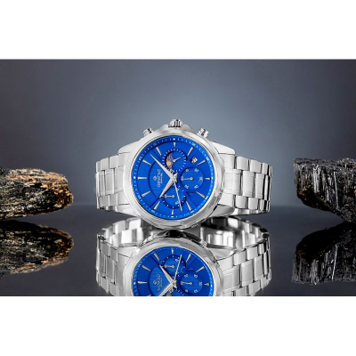Ora burrash Giewont Chronograph GW9460-B3, safir, argjendtë me blu