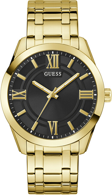 Orë dore GUESS Gold Tone, 44mm, analog, dyngjyrëshe ar dhe e zezë
