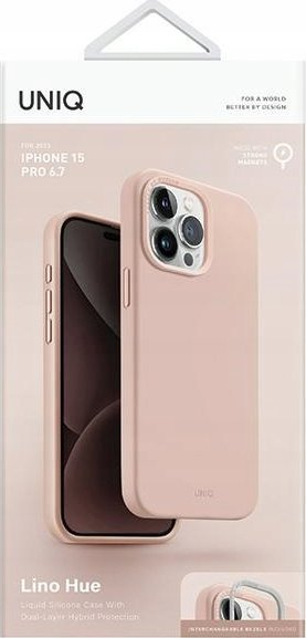 Këllëf telefoni Uniq Lino Hue për iPhone 15 Pro Max, 6.7", MagSafe, rozë