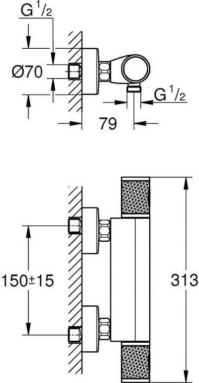 Bateri dushi Grohe Grohtherm 1000 Performance termostatike, e zezë