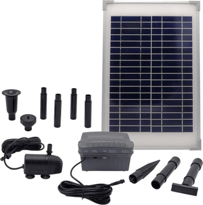 Сет сончева пумпа за фонтана Ubbink SolarMax 600, со соларен панел, со резервна батерија, црна