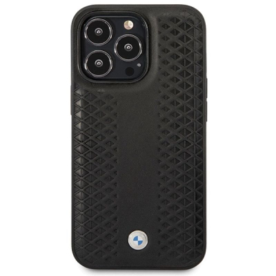 Futrollë BMW Signature për iPhone 14 Pro, lëkurë, model Diamond, e zezë